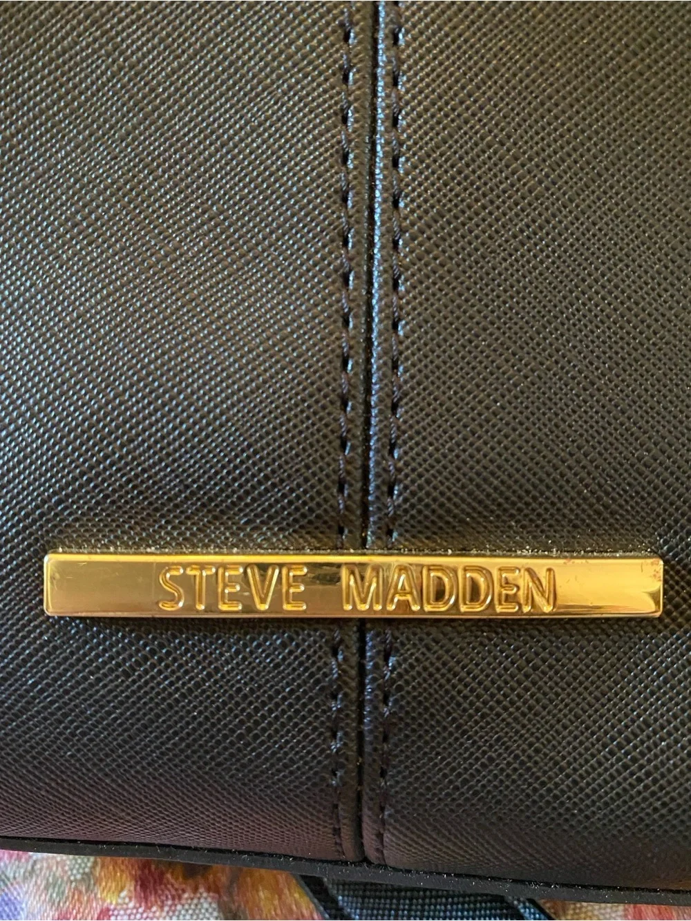Steve Madden Black Leather Top-Handle Crossbody Bag with Gold Accents - Picture 15 of 15
